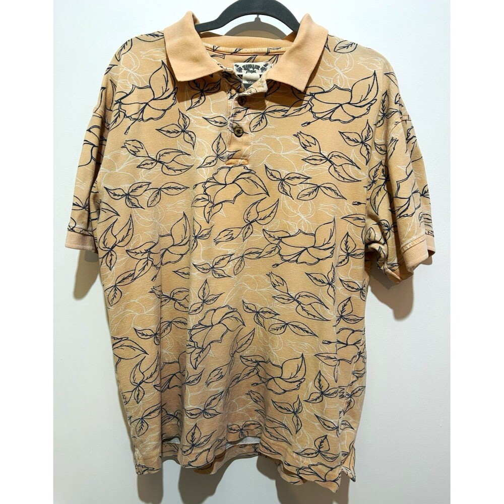 Hawaiian Tropic Polo Shirt Men XL  Floral Tropical Knit Button Collared Polo